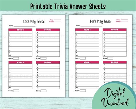 You can easily <strong>print</strong> the quiz <strong>sheet</strong> in the design of your choice by using a printer at your home. . Trivia answer sheets printable